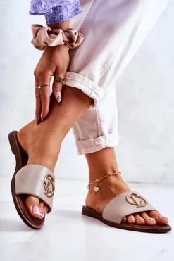 Boto Klapki Damskie Klasyczne*Skórzane Damskie Klapki Nicole 2735 Beżowe