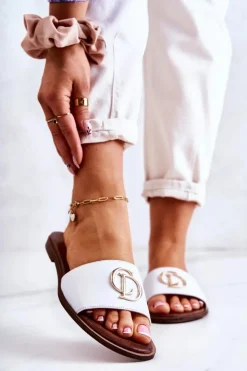 Boto Klapki Damskie Klasyczne*Skórzane Damskie Klapki Nicole 2735 Białe