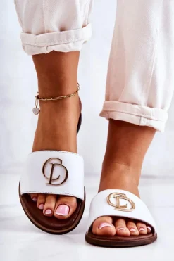 Boto Klapki Damskie Klasyczne*Skórzane Damskie Klapki Nicole 2735 Białe