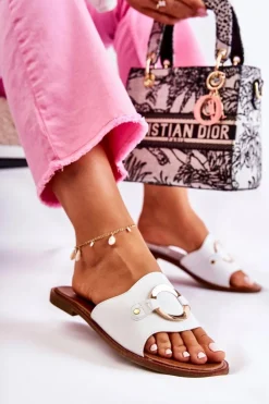 Damskie Buty damskie Vinceza Skórzane Damskie Klapki Z Ozdobą Białe Marinell