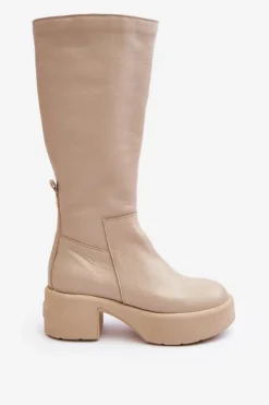 Damskie Boto Skórzane Damskie Kozaki Przed Kolano Lemar Jasnobeżowe Malayah