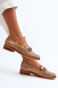 Laura Messi Loafersy Damskie|Mokasyny Płaskie*Skórzane Damskie Lakierowane Mokasyny 2760 Brązowe Brązowy
