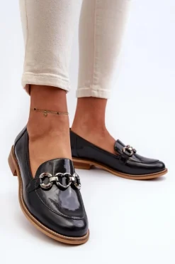 Damskie Laura Messi Skórzane Damskie Lakierowane Mokasyny 2760 Granatowe