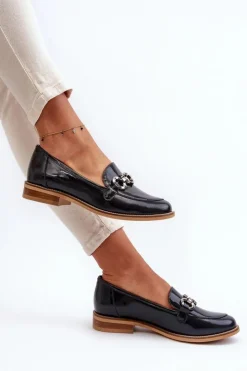 Damskie Laura Messi Skórzane Damskie Lakierowane Mokasyny 2760 Granatowe