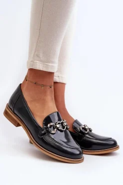 Damskie Laura Messi Skórzane Damskie Lakierowane Mokasyny 2760 Granatowe