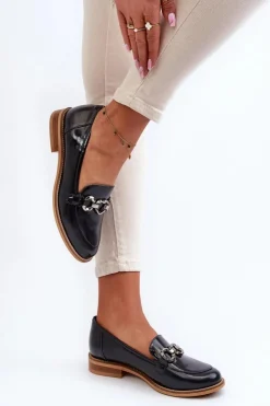 Damskie Laura Messi Skórzane Damskie Lakierowane Mokasyny 2760 Granatowe