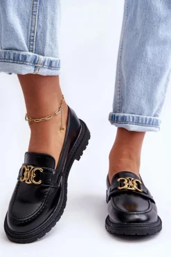 Damskie Boto Skórzane Damskie Mokasyny Na Płaskim Obcasie Czarne Sincias