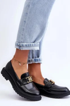 Damskie Boto Skórzane Damskie Mokasyny Na Płaskim Obcasie Czarne Sincias