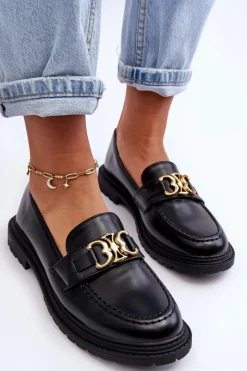 Damskie Boto Skórzane Damskie Mokasyny Na Płaskim Obcasie Czarne Sincias