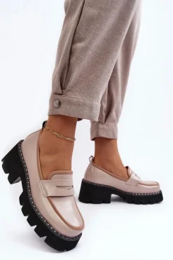 Best Damskie buty S.Barski Skórzane Damskie Mokasyny D&A MR870-32 Beżowe Beżowy