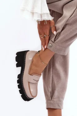 Best Damskie buty S.Barski Skórzane Damskie Mokasyny D&A MR870-32 Beżowe Beżowy