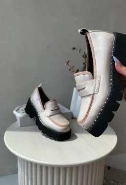 Best Damskie buty S.Barski Skórzane Damskie Mokasyny D&A MR870-32 Beżowe Beżowy