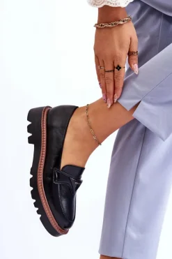 Buty damskie Vinceza Skórzane Damskie Mokasyny Na Platformie Z Ozdobą Czarne Jonett