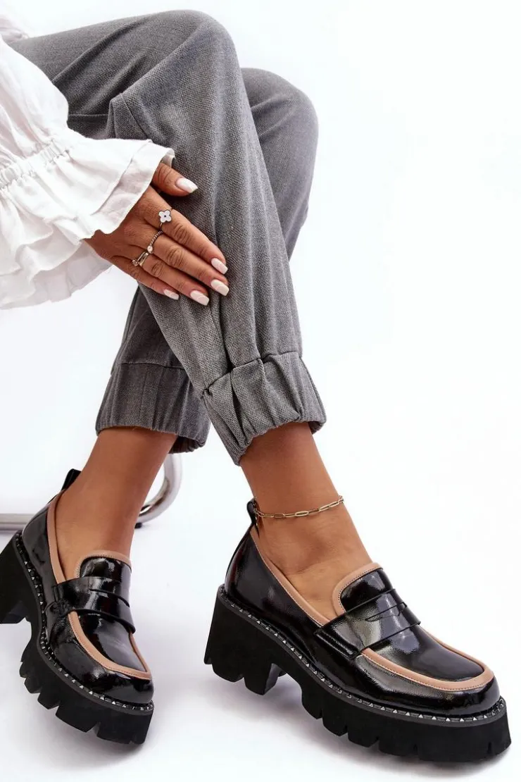 Damskie buty S.Barski Loafersy Damskie|Mokasyny Płaskie*Skórzane Damskie Mokasyny D&A MR870-32 Czarne Czarny