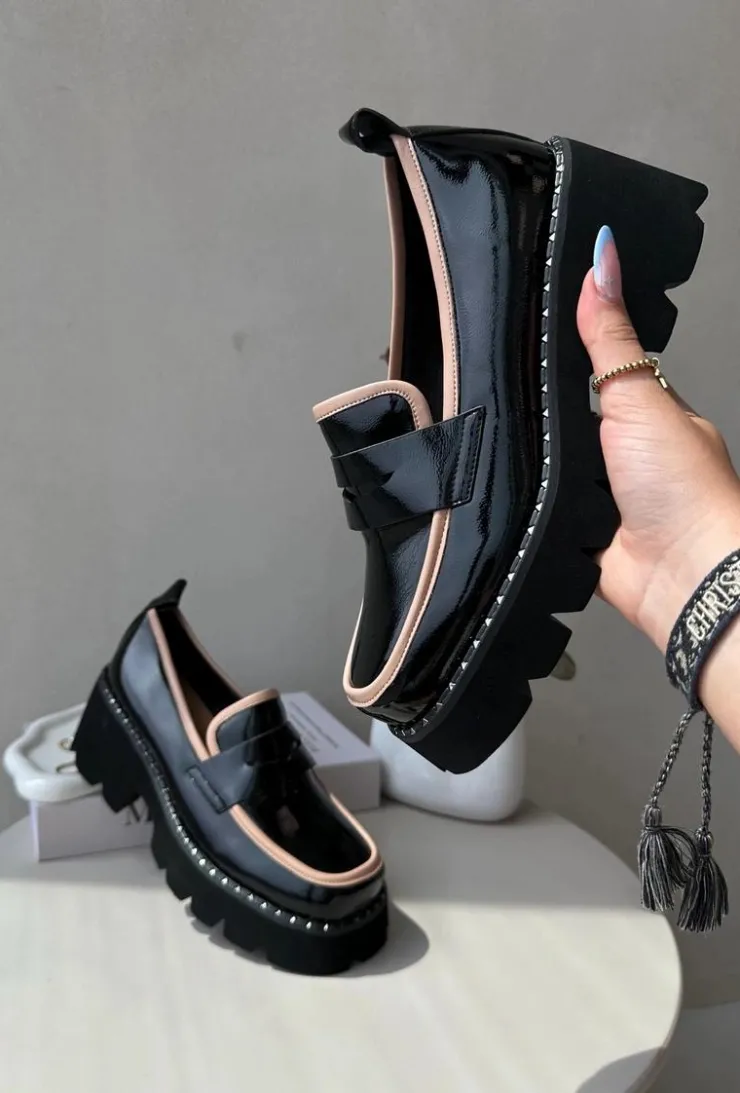 Damskie buty S.Barski Loafersy Damskie|Mokasyny Płaskie*Skórzane Damskie Mokasyny D&A MR870-32 Czarne Czarny