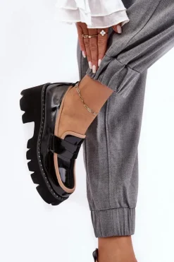 Damskie buty S.Barski Loafersy Damskie|Mokasyny Płaskie*Skórzane Damskie Mokasyny D&A MR870-32 Czarne Czarny