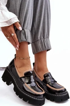 Damskie buty S.Barski Loafersy Damskie|Mokasyny Płaskie*Skórzane Damskie Mokasyny D&A MR870-32 Czarne Czarny