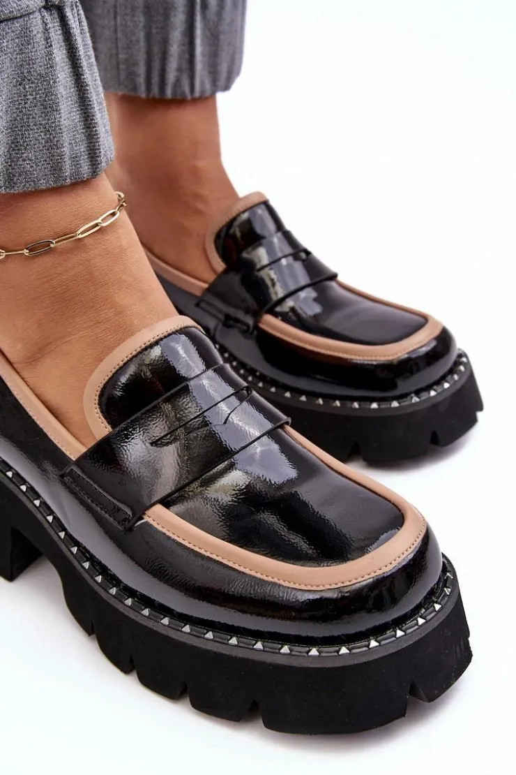 Damskie buty S.Barski Loafersy Damskie|Mokasyny Płaskie*Skórzane Damskie Mokasyny D&A MR870-32 Czarne Czarny