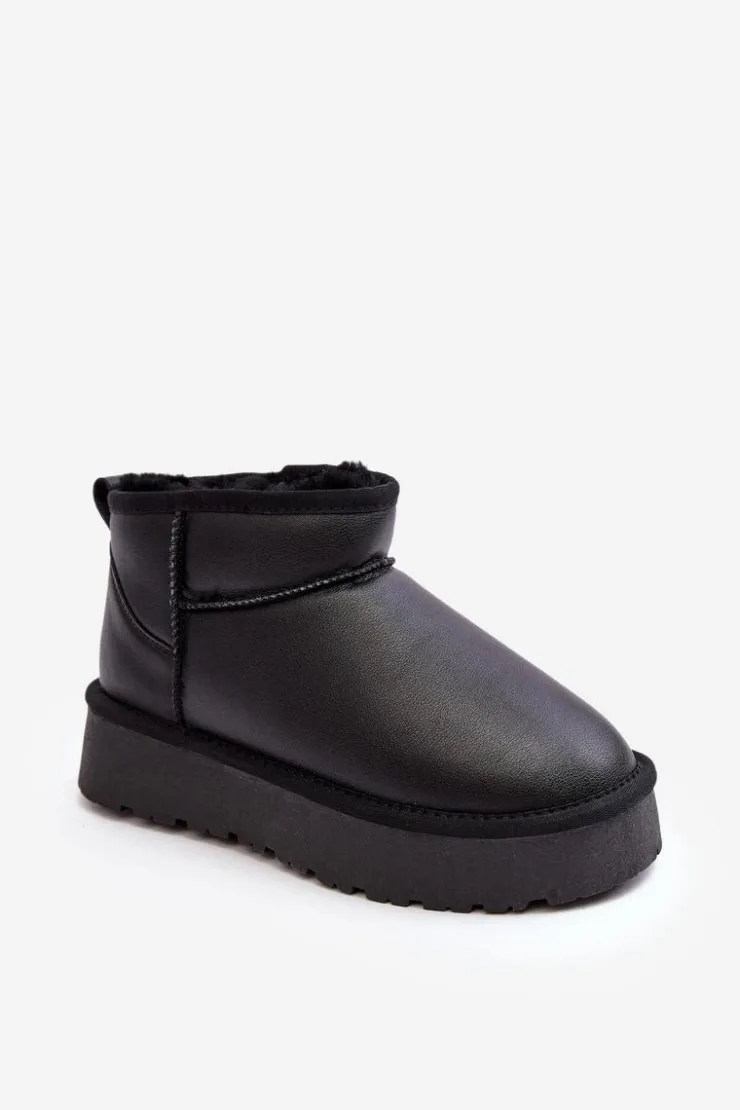 Best Boto Skórzane Damskie Śniegowce Na Platformie Czarne Loreley Czarny