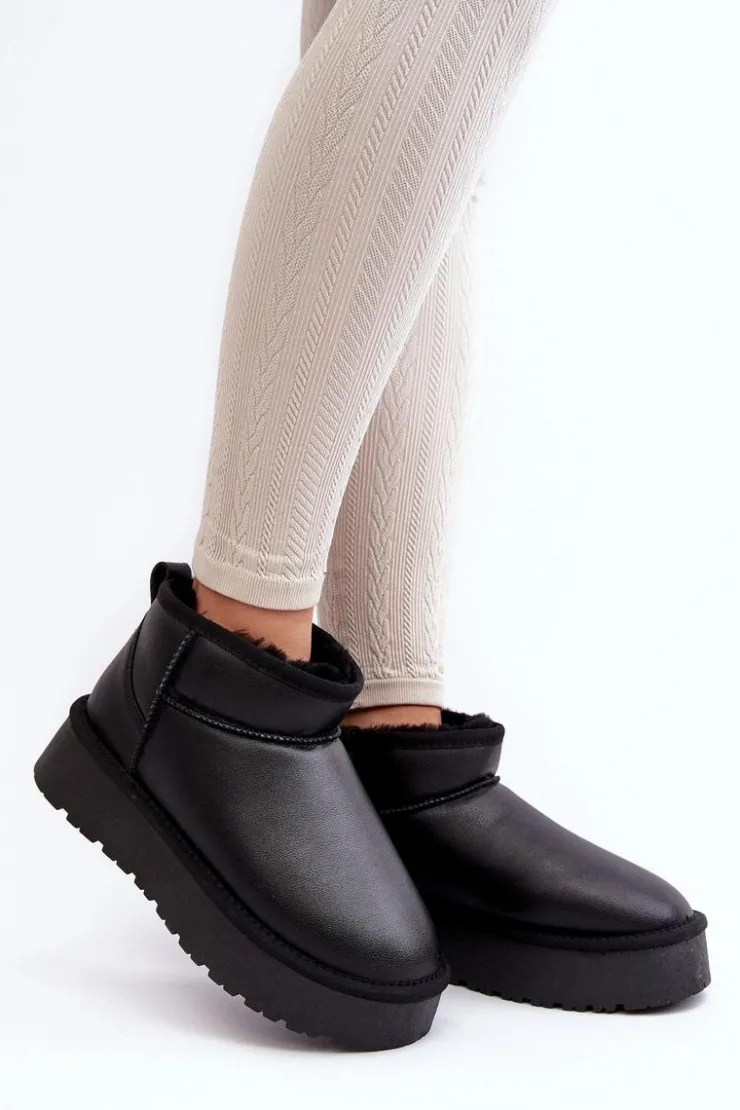 Best Boto Skórzane Damskie Śniegowce Na Platformie Czarne Loreley Czarny