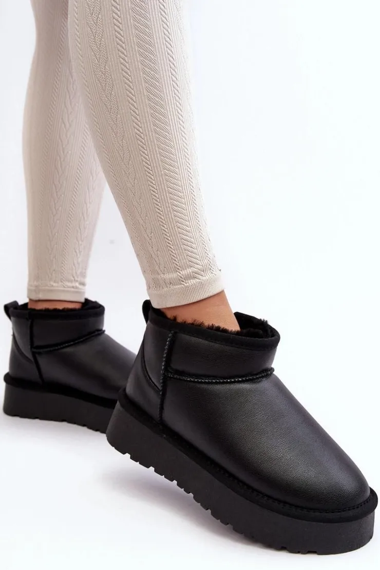 Best Boto Skórzane Damskie Śniegowce Na Platformie Czarne Loreley Czarny