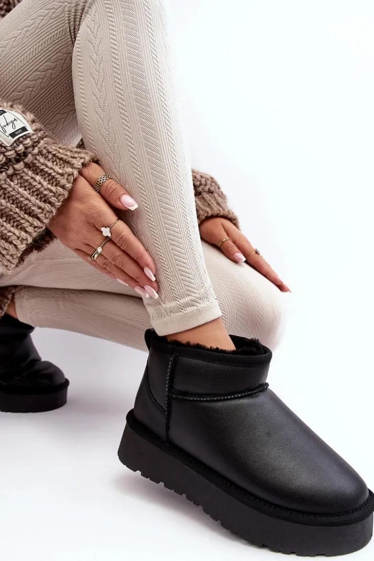 Best Boto Skórzane Damskie Śniegowce Na Platformie Czarne Loreley Czarny