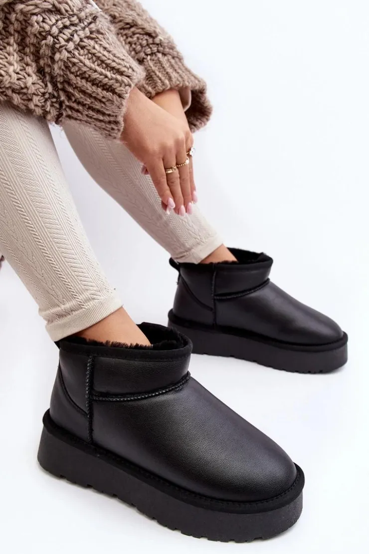 Best Boto Skórzane Damskie Śniegowce Na Platformie Czarne Loreley Czarny