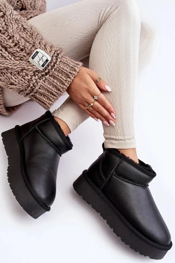 Best Boto Skórzane Damskie Śniegowce Na Platformie Czarne Loreley Czarny