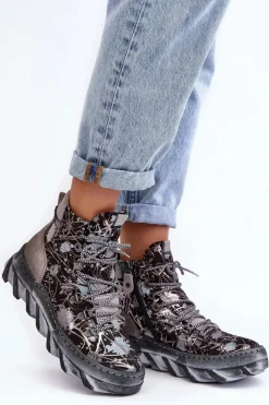 Damskie Maciejka Skórzane Damskie Ocieplane Botki 06146-03 Szare