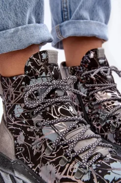 Damskie Maciejka Skórzane Damskie Ocieplane Botki 06146-03 Szare