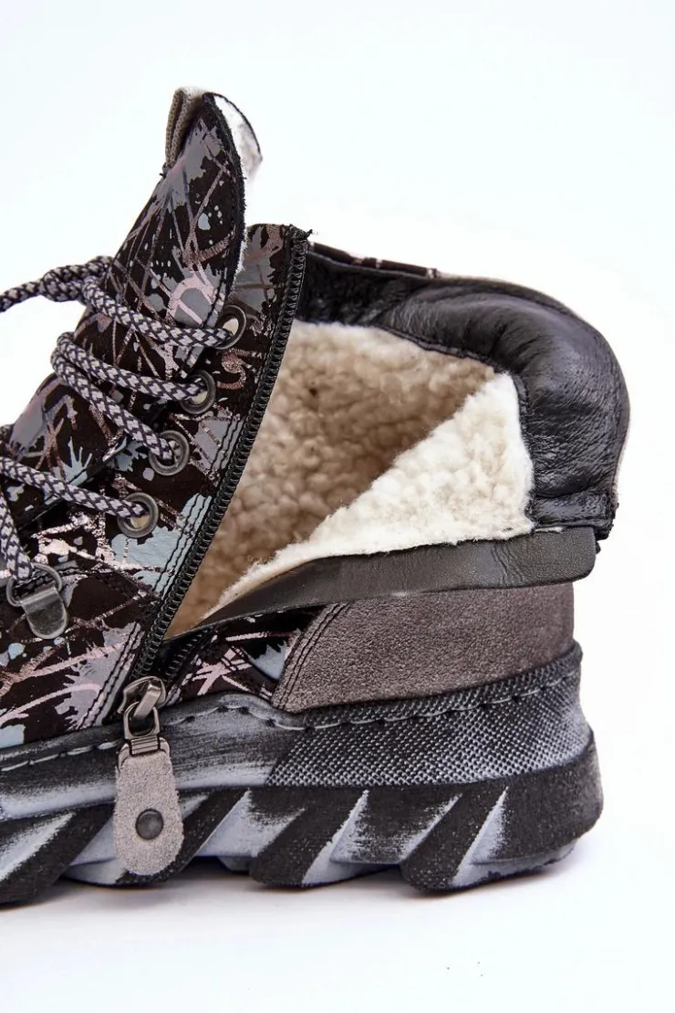 Damskie Maciejka Skórzane Damskie Ocieplane Botki 06146-03 Szare