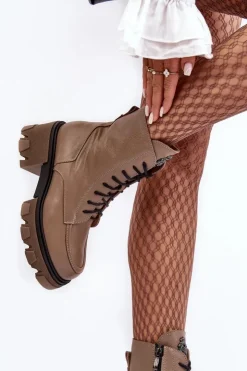 Best Boto Skórzane Damskie Ocieplane Botki Trapery Lemar Brązowe Rehin