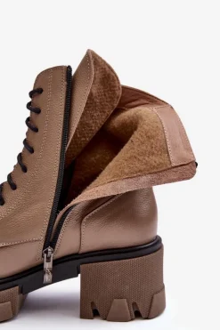 Best Boto Skórzane Damskie Ocieplane Botki Trapery Lemar Brązowe Rehin