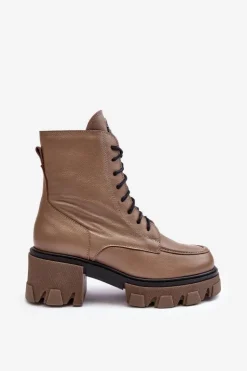 Best Boto Skórzane Damskie Ocieplane Botki Trapery Lemar Brązowe Rehin