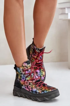 Damskie Maciejka Skórzane Damskie Ocieplane Botki 06146-39 Multikolor