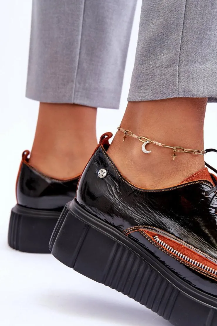 Maciejka Półbuty Skórzane*Skórzane Damskie Półbuty 50740-18 Czarne