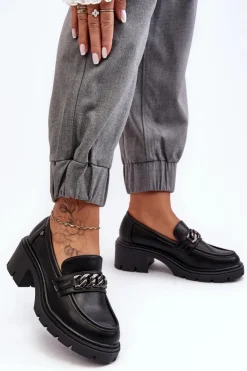 Boto Mokasyny Damskie Lakierowane*Skórzane Damskie Półbuty Na Niskim Obcasie Czarne Blimma