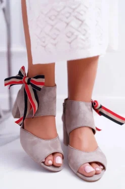 Clearance Maciejka Skórzane Damskie Sandały Na Słupku Beż 04038-04