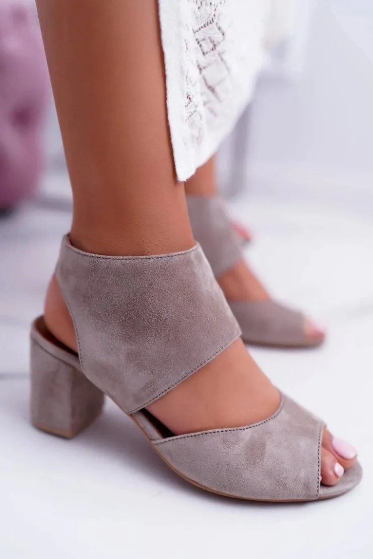 Clearance Maciejka Skórzane Damskie Sandały Na Słupku Beż 04038-04