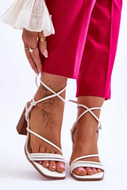 Damskie Boto Skórzane Damskie Sandały Na Słupku Białe Seyna