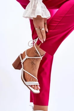 Damskie Boto Skórzane Damskie Sandały Na Słupku Białe Seyna