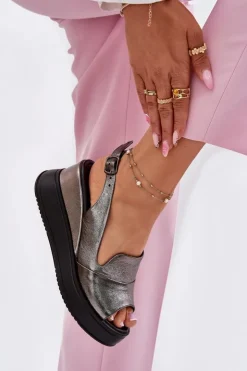 Damskie Artiker Skórzane Damskie Sandały Na Koturnie 54C0402 Grafitowe