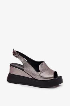 Damskie Artiker Skórzane Damskie Sandały Na Koturnie 54C0402 Grafitowe