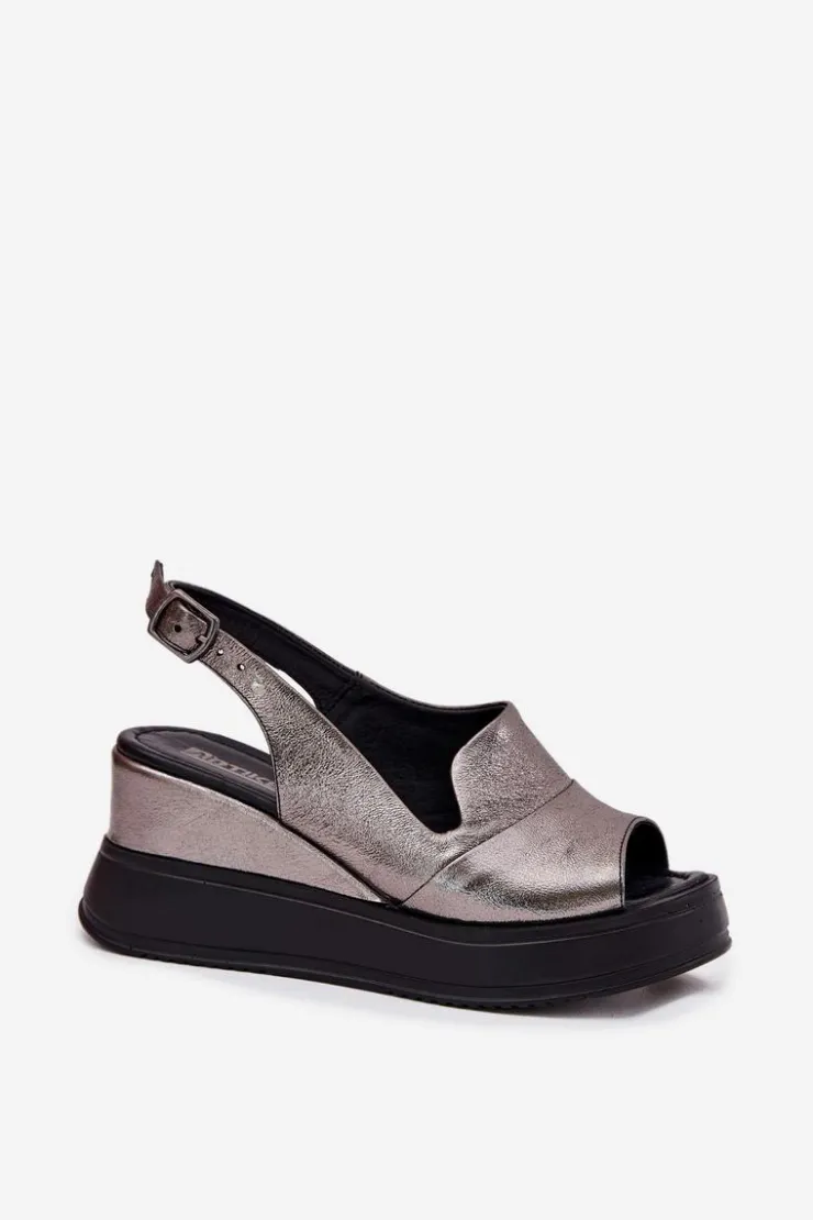 Damskie Artiker Skórzane Damskie Sandały Na Koturnie 54C0402 Grafitowe