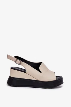 Artiker Sandały Na Koturnie*Skórzane Damskie Sandały Na Koturnie 54C0401 Beżowe Beżowy