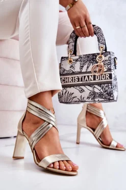 Outlet Boto Skórzane Damskie Sandały Na Suwak Lewski Shoes 3138 Złote