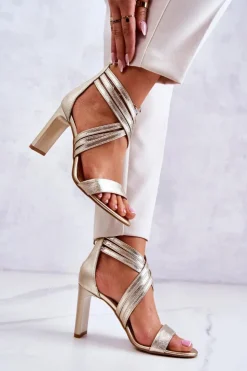 Outlet Boto Skórzane Damskie Sandały Na Suwak Lewski Shoes 3138 Złote