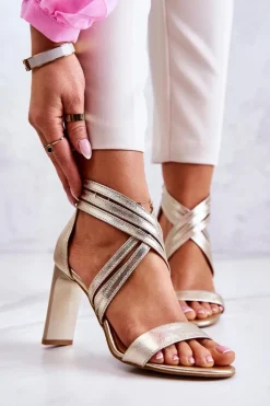 Outlet Boto Skórzane Damskie Sandały Na Suwak Lewski Shoes 3138 Złote