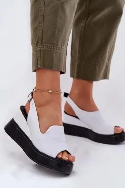 Artiker Sandały Na Koturnie*Skórzane Damskie Sandały Na Koturnie 52C0483 Białe