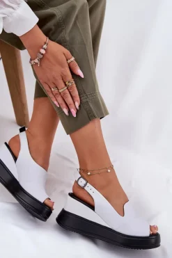 Artiker Sandały Na Koturnie*Skórzane Damskie Sandały Na Koturnie 52C0483 Białe